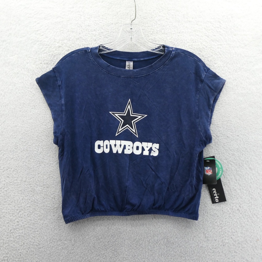 Certo Shirt‎ Womens Medium Dallas Cowboys Blue Mineral Wash Cropped Elastic Hem